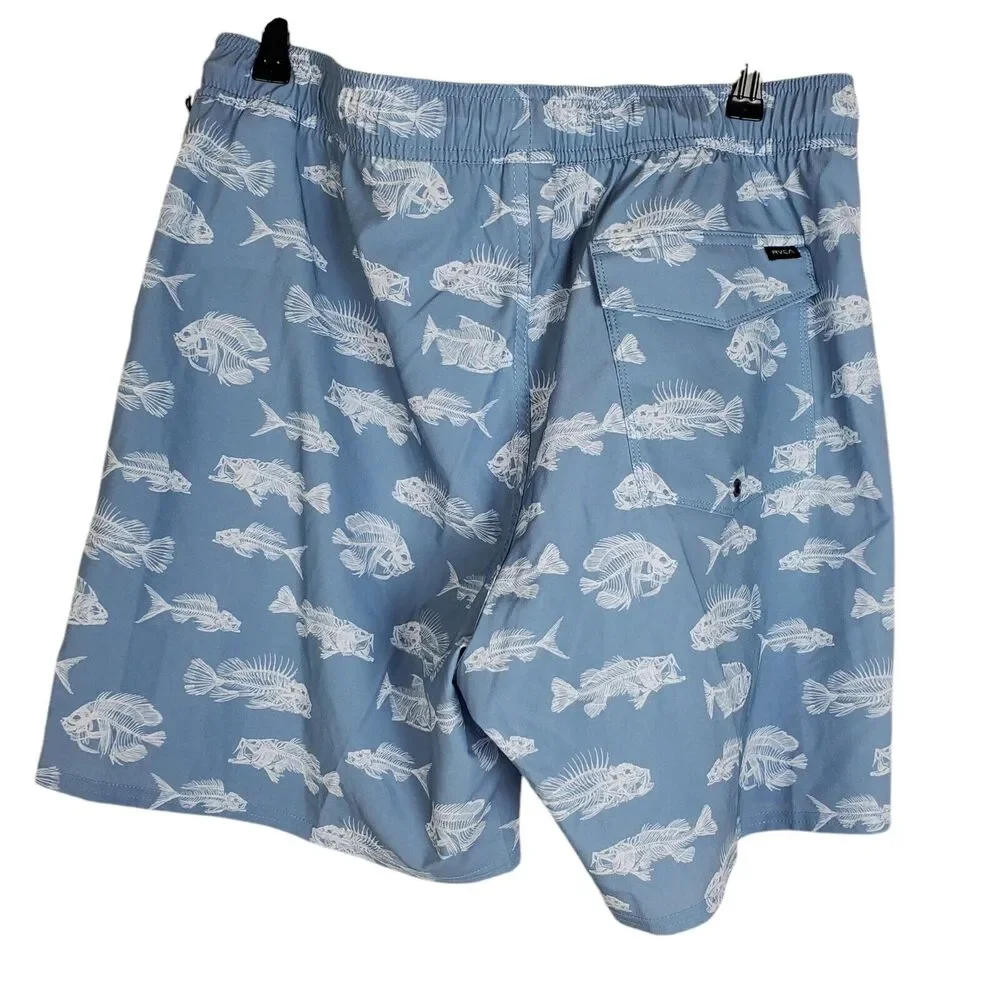 NEW RVCA Mens Horton Fish Elastic Short XL Blue Swim Surf Casual 7" Inseam - Picture 4 of 15